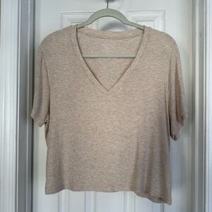 American Eagle Soft + Sexy V-Neck Tee in Light Beige